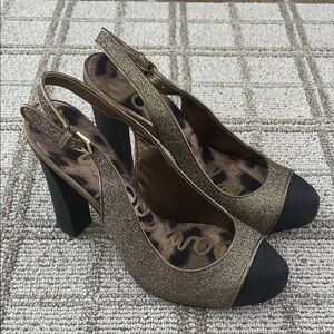 Sam Edelman Gold and Black Block Heels